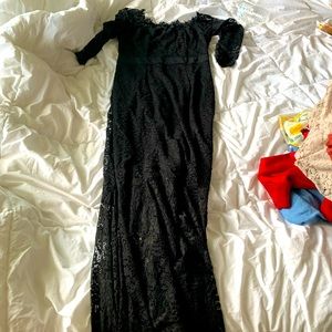 Long black dress with lace on top